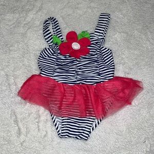 Koala kids 0-3 month one piece bathing suit stripped with flower